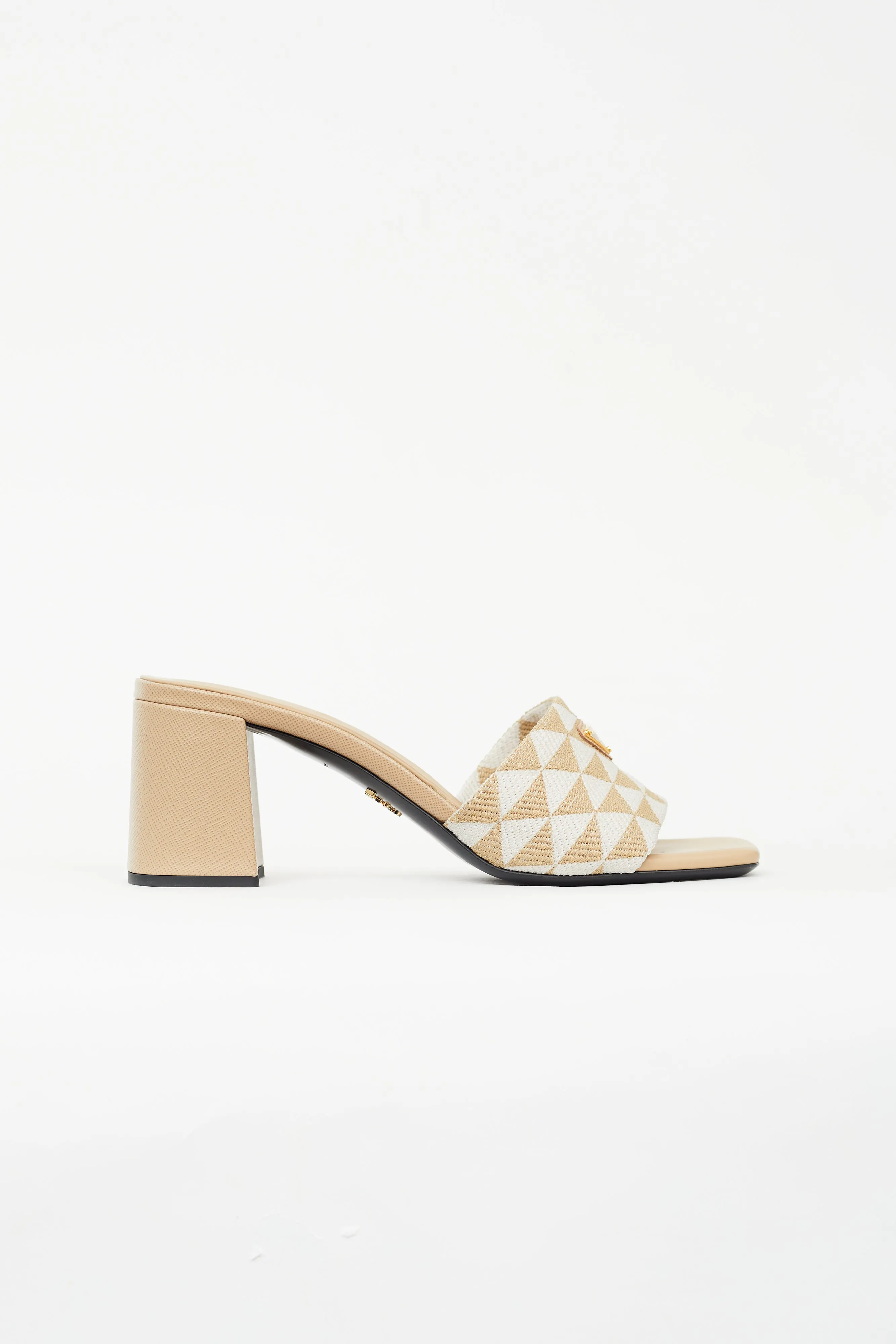 Beige Canvas Symbole Embroidered Heeled Sandal