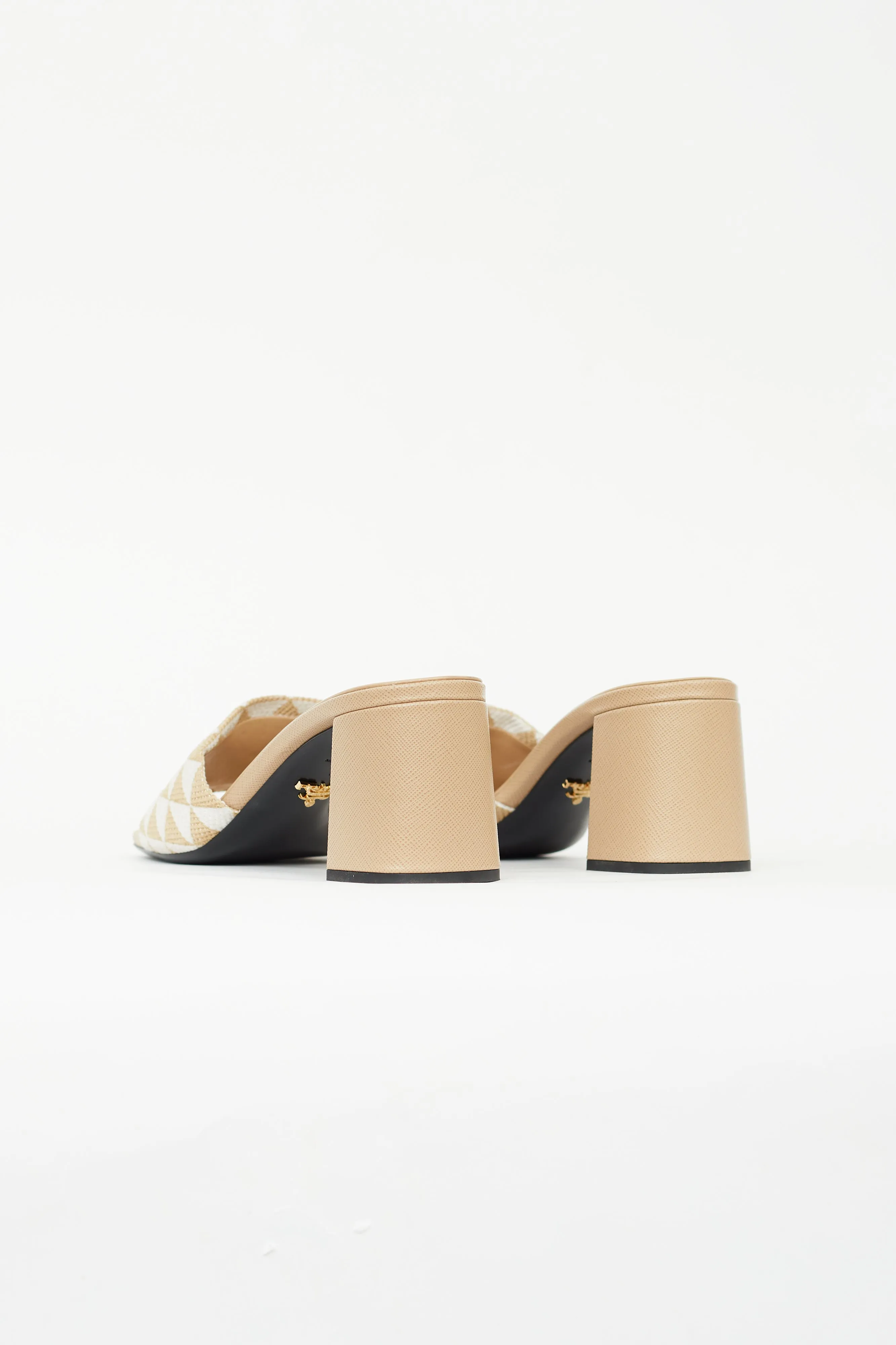 Beige Canvas Symbole Embroidered Heeled Sandal