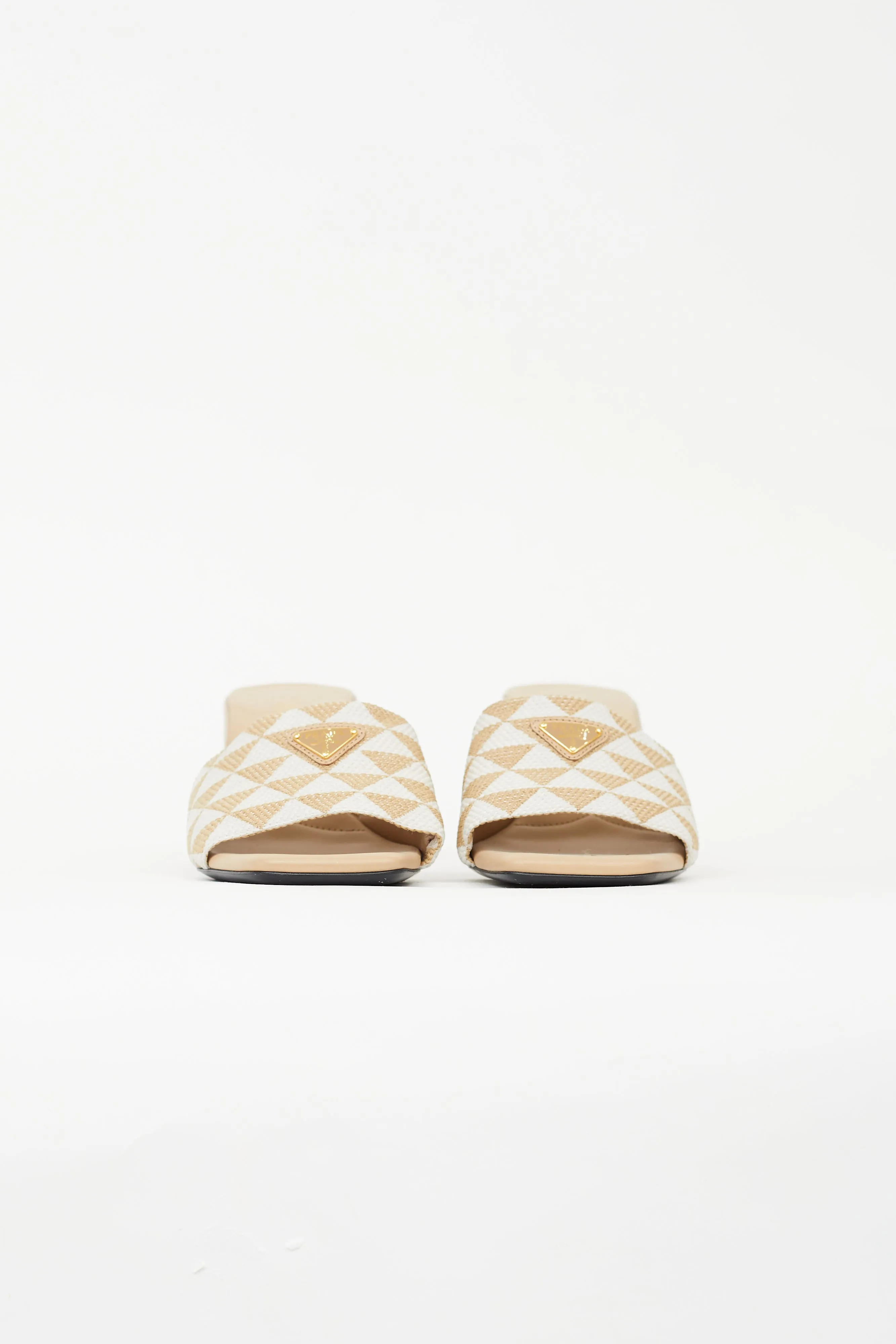 Beige Canvas Symbole Embroidered Heeled Sandal