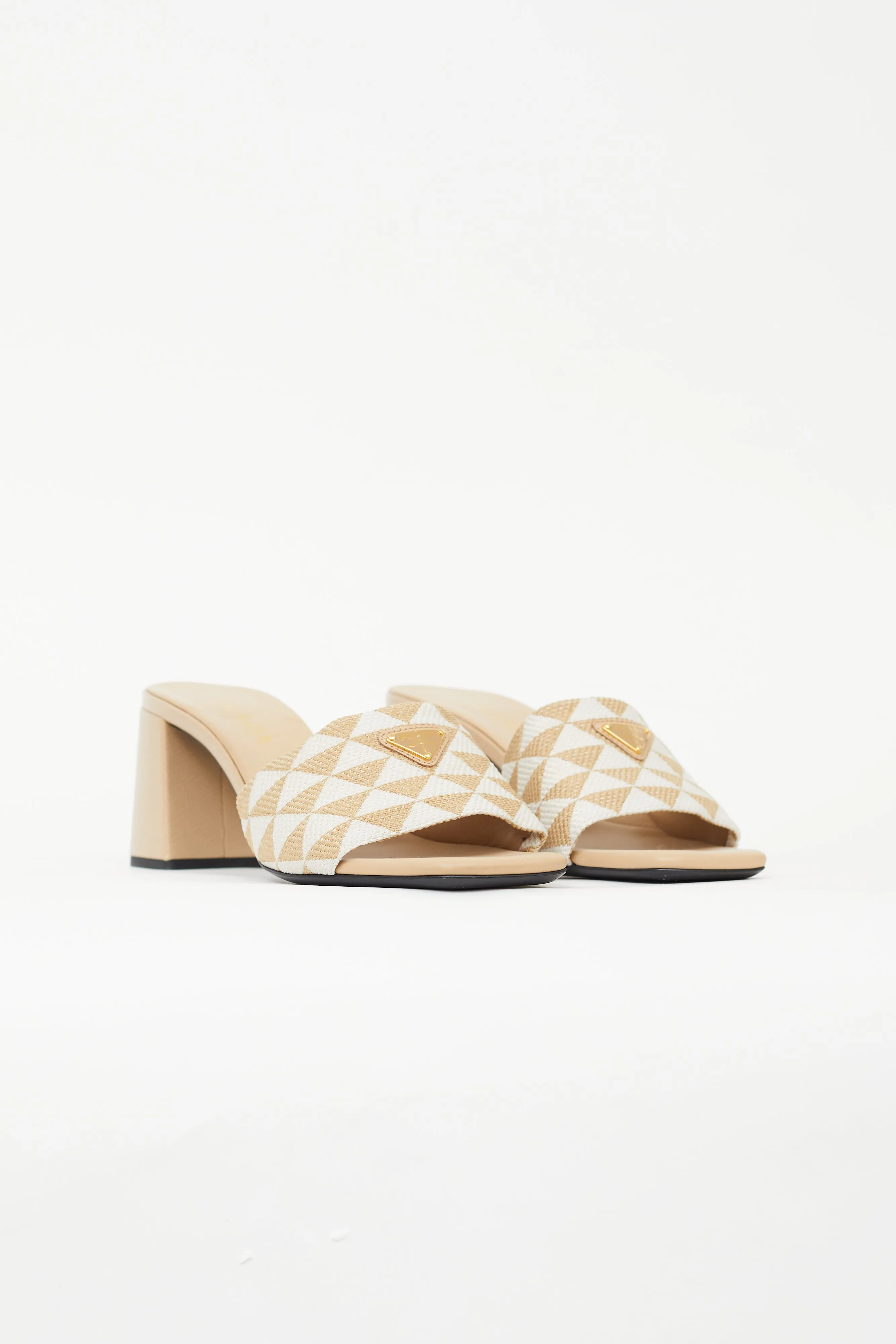 Beige Canvas Symbole Embroidered Heeled Sandal