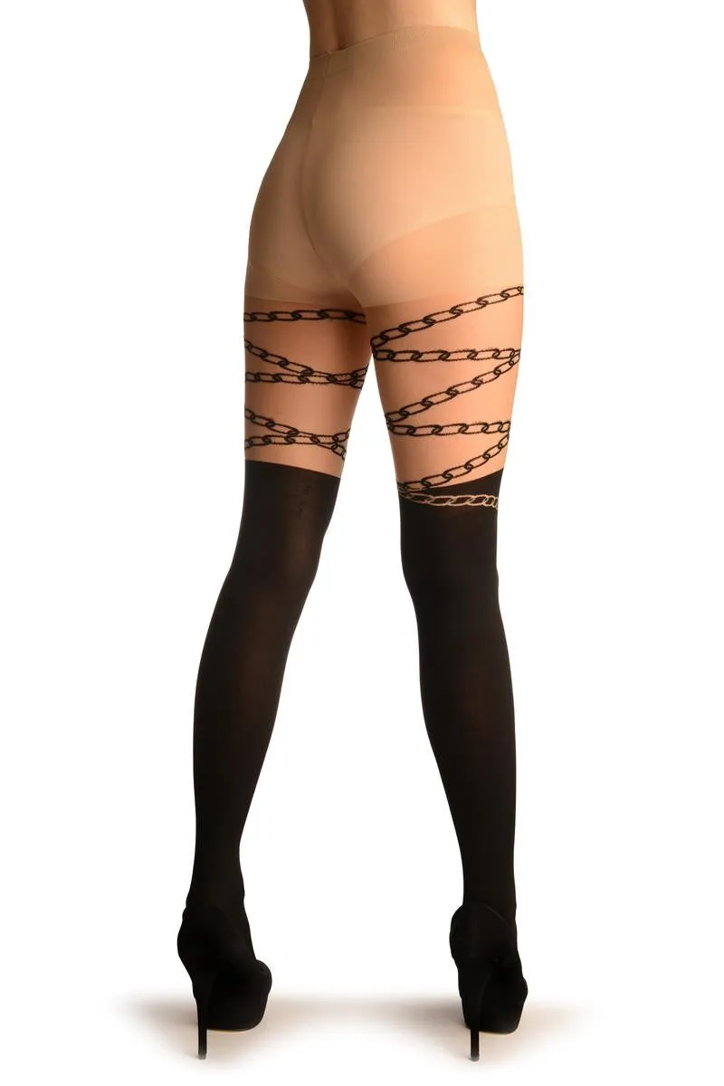 Black Faux Stockings With Lock & Key Wrapping Chain