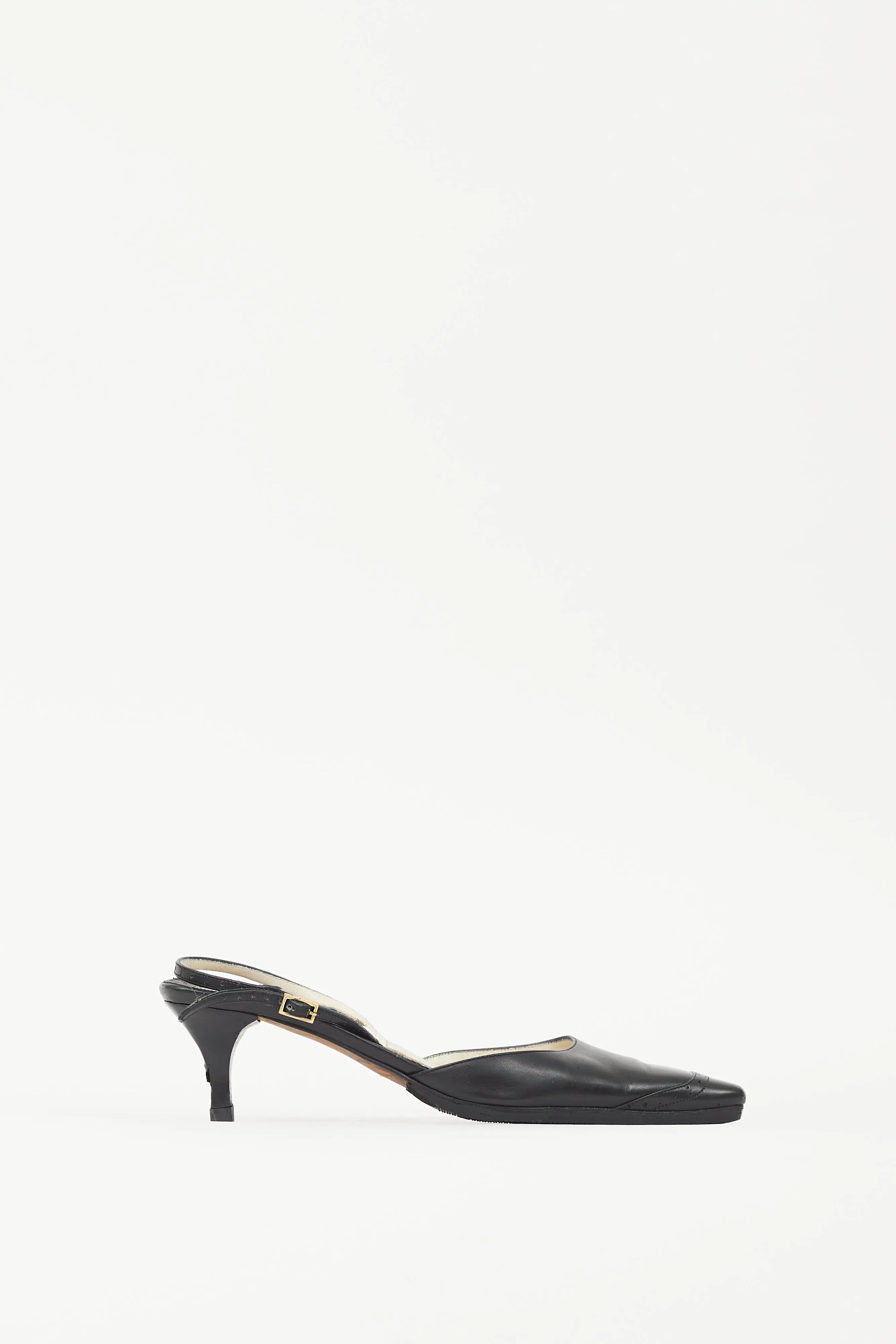 Black Leather Brogue Mule