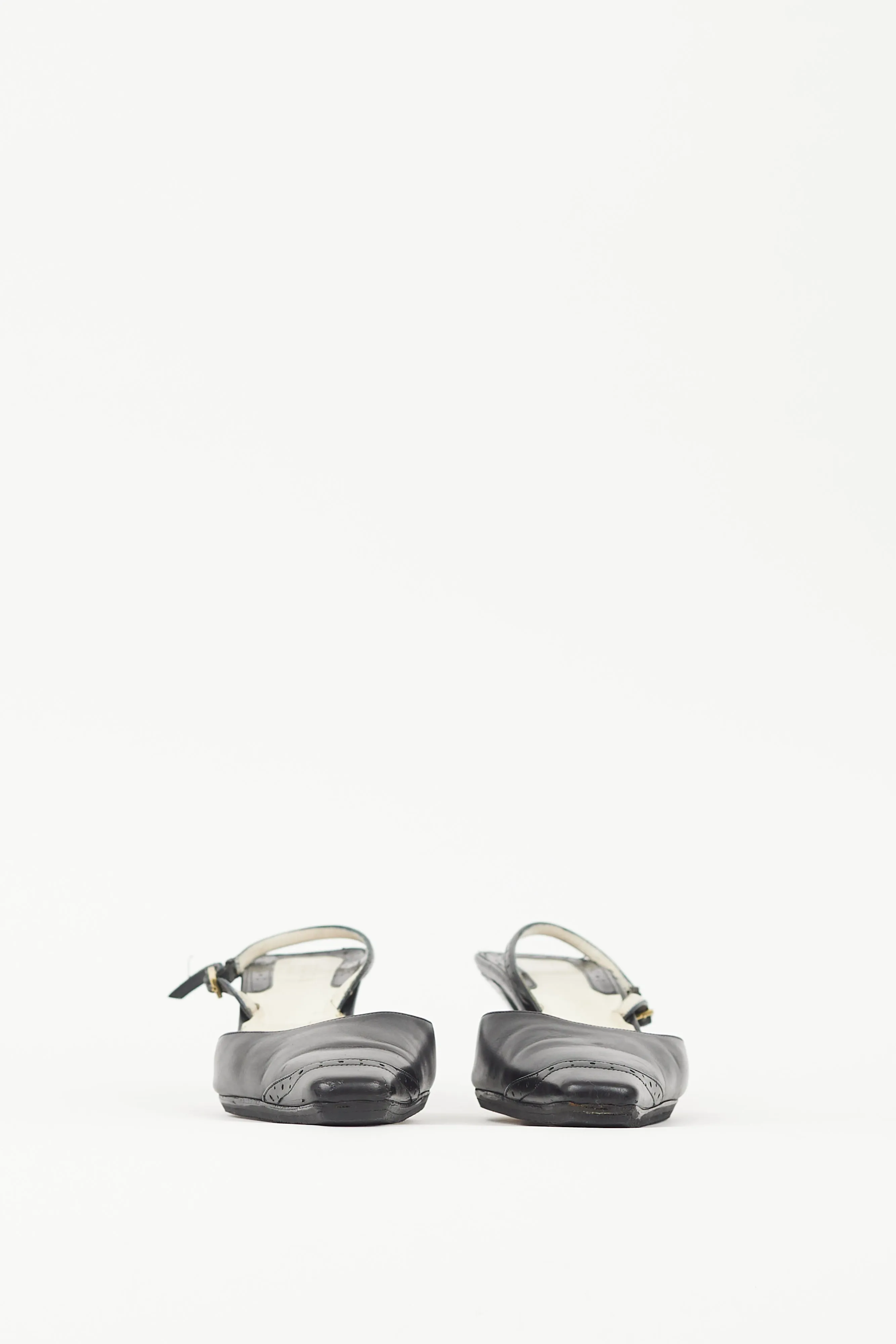 Black Leather Brogue Mule