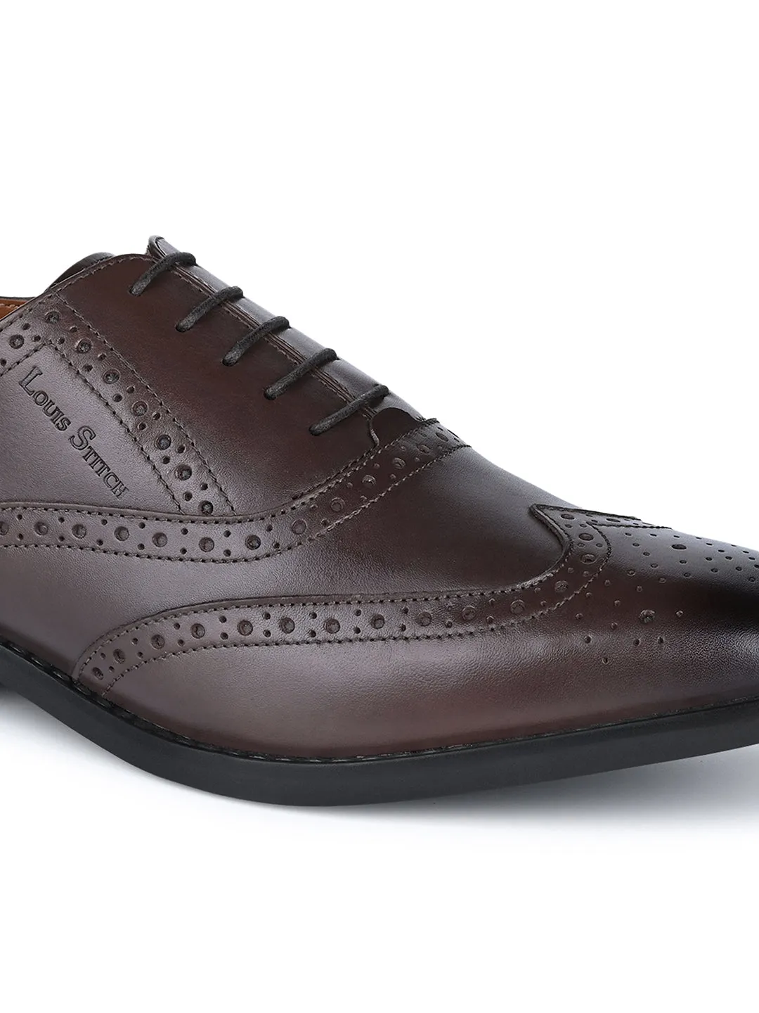 Brunette Brown Egyptian Crust Leather Wingtip Brogue Shoes