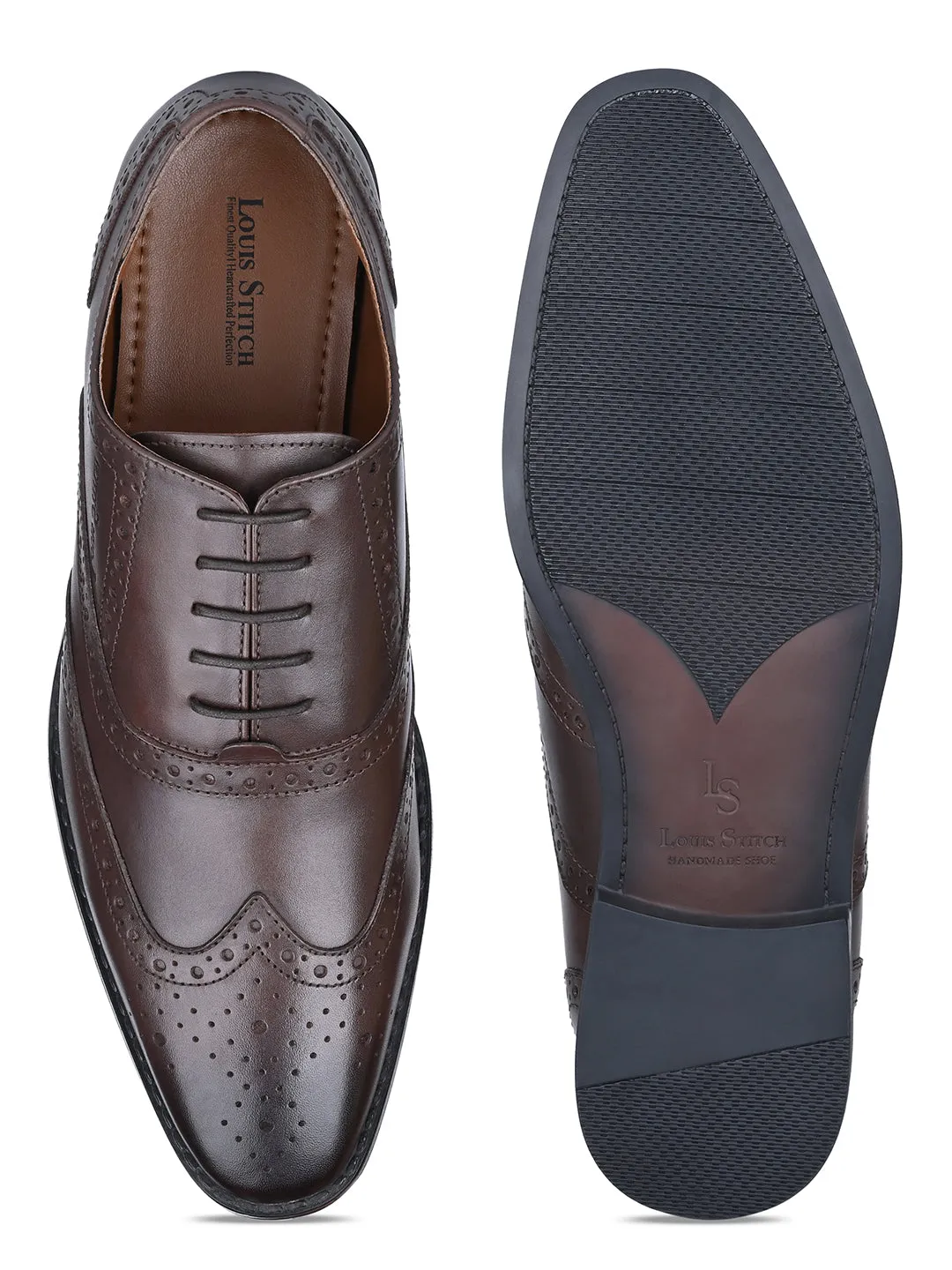 Brunette Brown Egyptian Crust Leather Wingtip Brogue Shoes