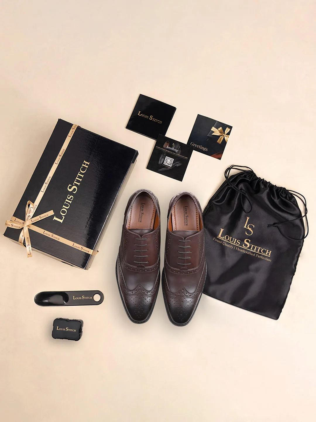 Brunette Brown Egyptian Crust Leather Wingtip Brogue Shoes