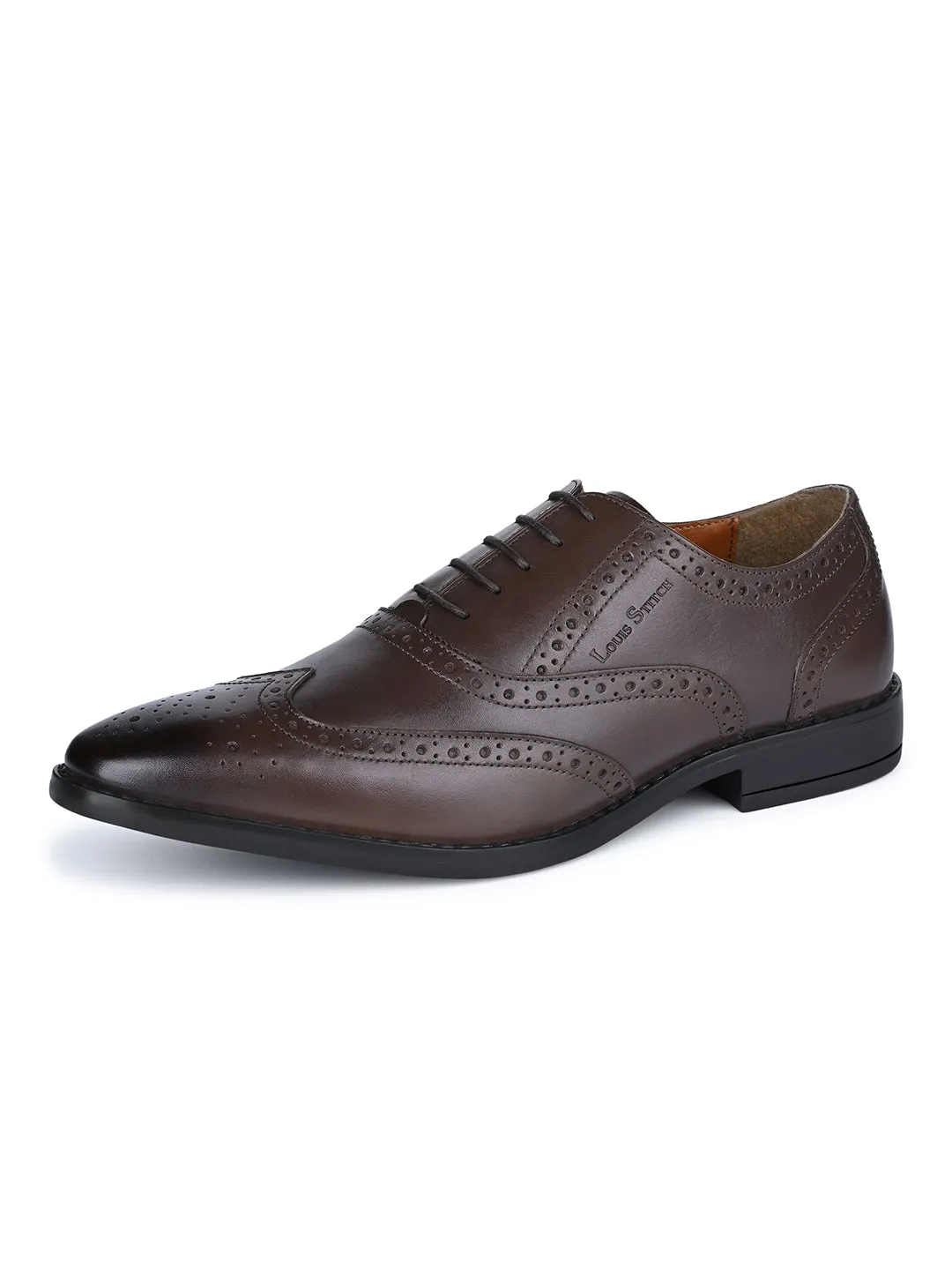 Brunette Brown Egyptian Crust Leather Wingtip Brogue Shoes
