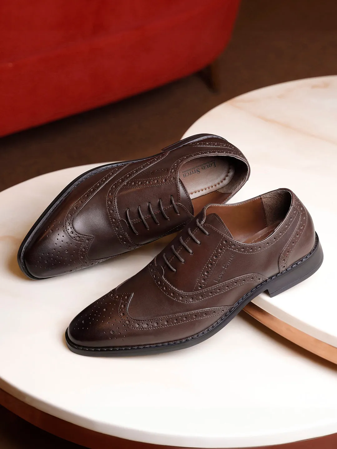 Brunette Brown Egyptian Crust Leather Wingtip Brogue Shoes