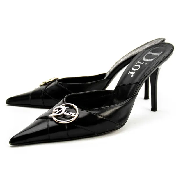CHRISTIAN DIOR POINTED TOE DIVA LEATHER MULES
