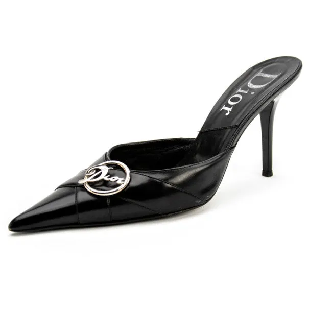 CHRISTIAN DIOR POINTED TOE DIVA LEATHER MULES