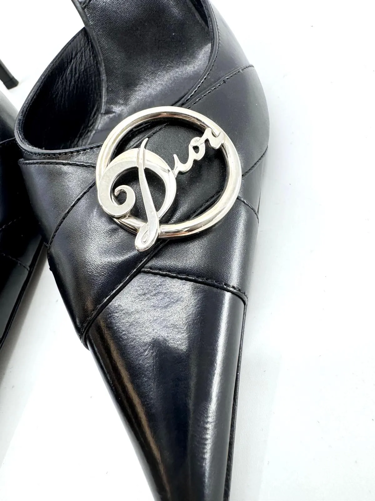 CHRISTIAN DIOR POINTED TOE DIVA LEATHER MULES