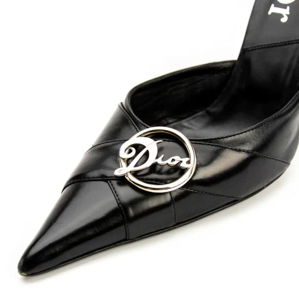 CHRISTIAN DIOR POINTED TOE DIVA LEATHER MULES