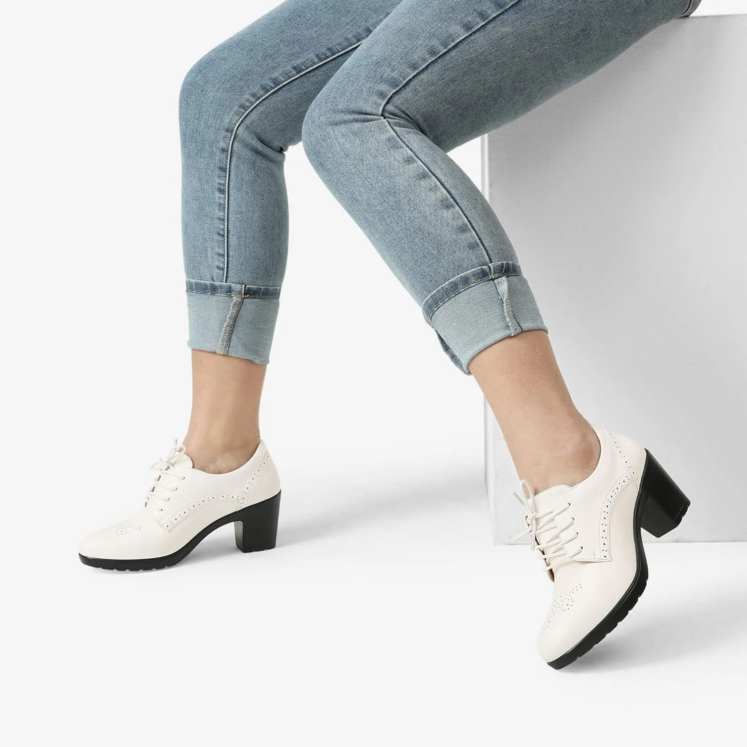 DREAM PAIRS Women's Heels Pointed Toe High Chunky Oxfords Shoes