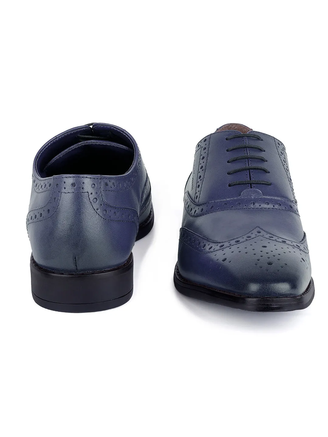 Federal Blue Egyptian Crust Leather Wingtip Brogue Shoes