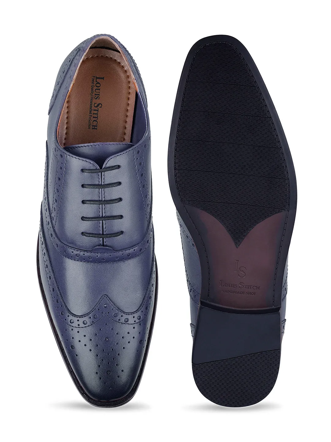 Federal Blue Egyptian Crust Leather Wingtip Brogue Shoes