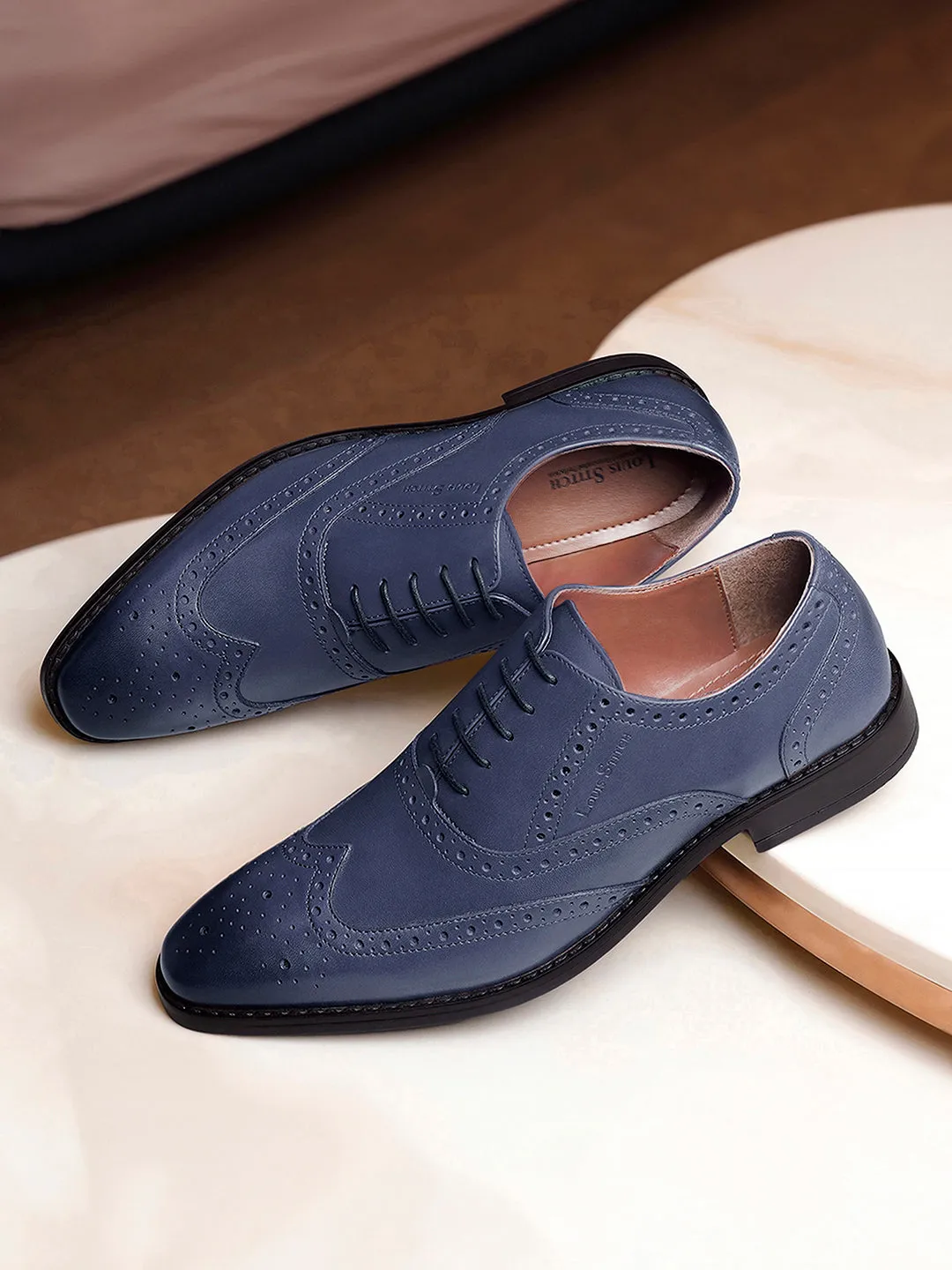 Federal Blue Egyptian Crust Leather Wingtip Brogue Shoes