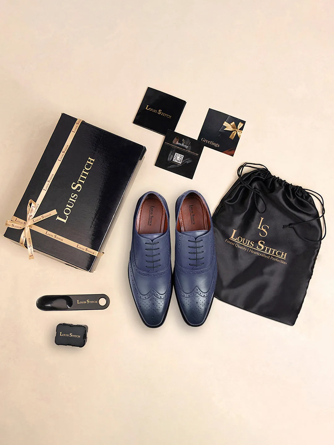 Federal Blue Egyptian Crust Leather Wingtip Brogue Shoes