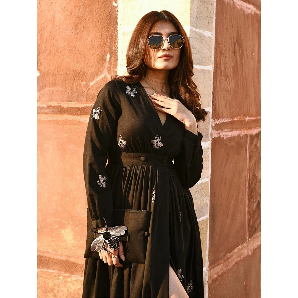 Gulaal Sara Bug Black Embellished & Sequined Midi Dress
