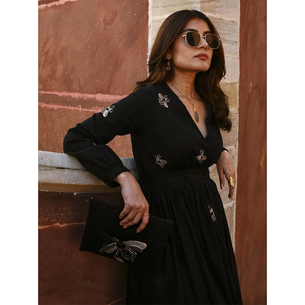 Gulaal Sara Bug Black Embellished & Sequined Midi Dress