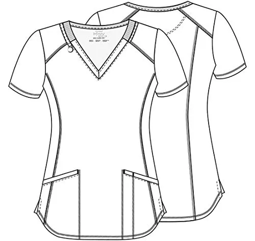 Infinity Cherokee Women V-Neck Print Top with 2 Pocket Princess Seams with Logo Metal O-Ring CK634