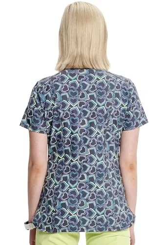 Infinity Cherokee Women V-Neck Print Top with 2 Pocket Princess Seams with Logo Metal O-Ring CK634