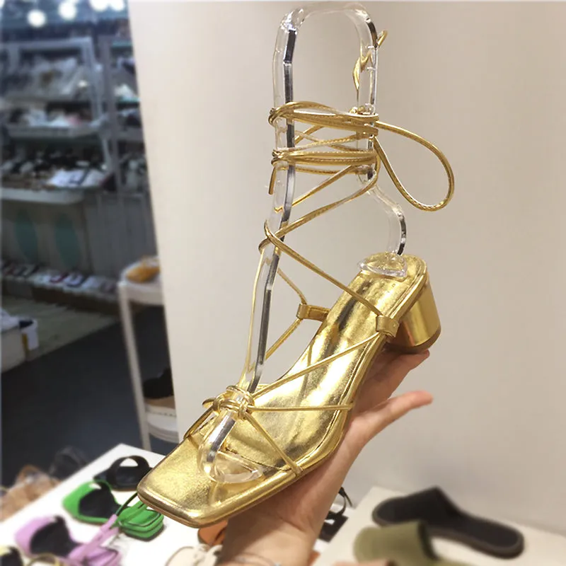 LUXE SEVEN DESIGN CROSS STRAP HEELED SANDALS