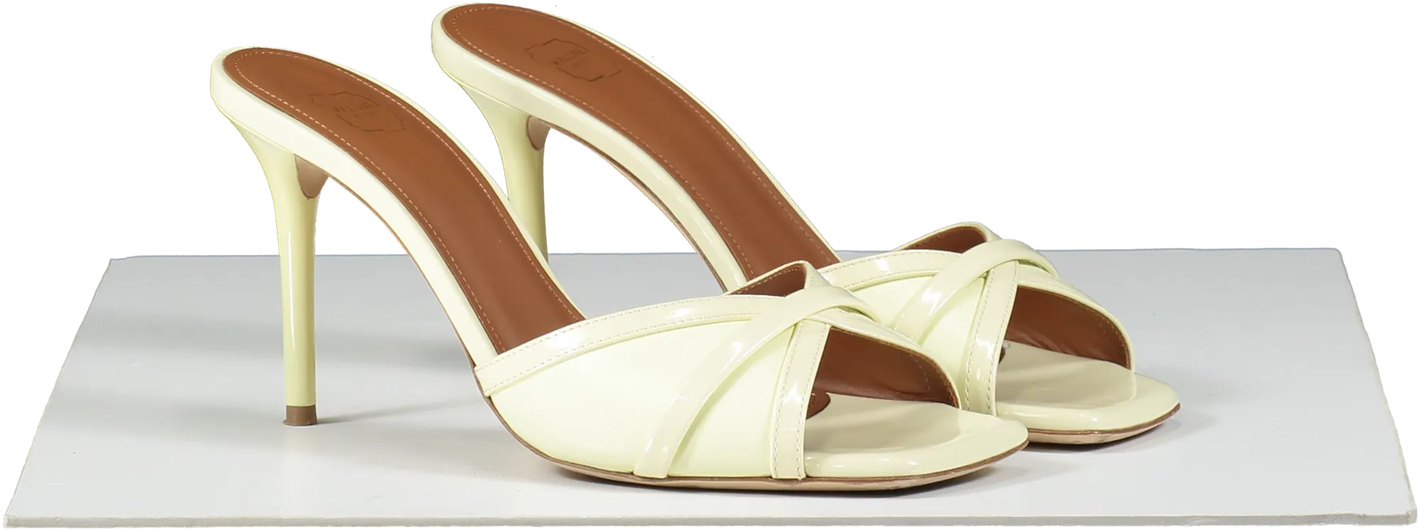 malone souliers Perla 85 Pale Yellow Leather Heeled Mules UK 5.5 EU 38.5 