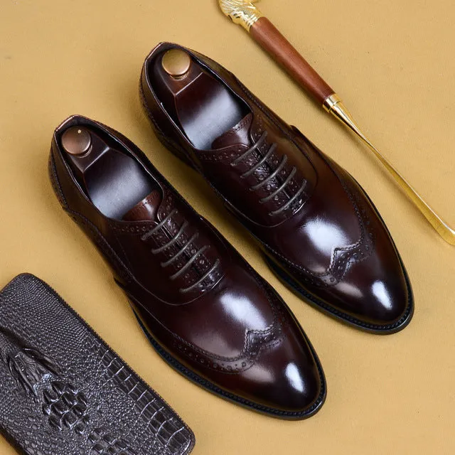 Men Brogues Genuine Leather Retro Italian Design Dress Shoes Handmade