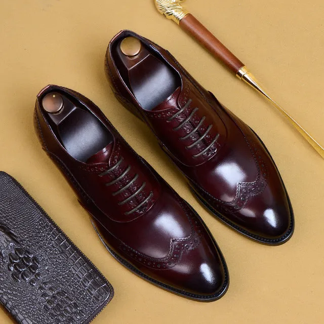 Men Brogues Genuine Leather Retro Italian Design Dress Shoes Handmade