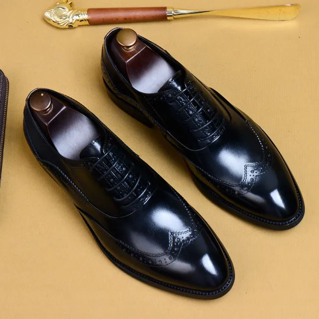 Men Brogues Genuine Leather Retro Italian Design Dress Shoes Handmade