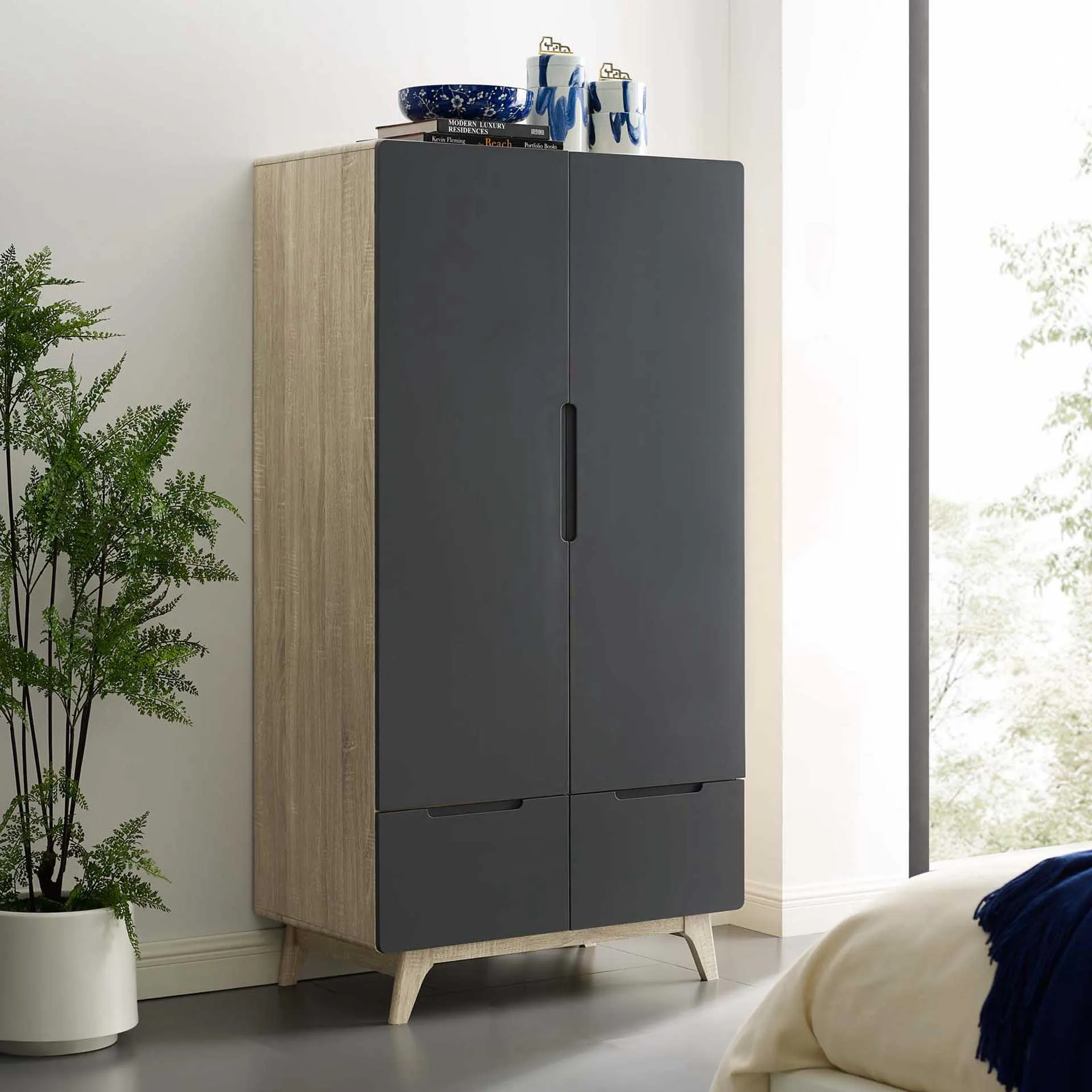 Orion Wood Wardrobe Cabinet Natural Gray