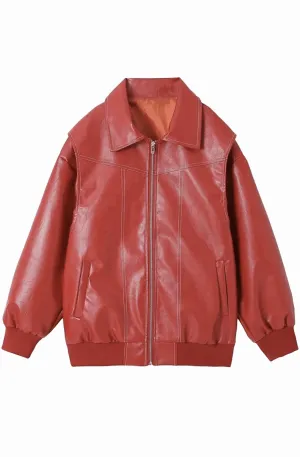 Red leather bomber jacket