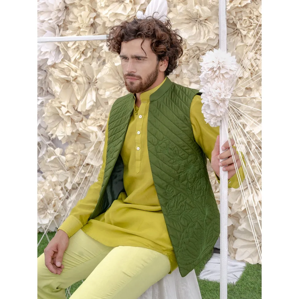 Runit Gupta Green Bundi-Kurta (Set of 3)