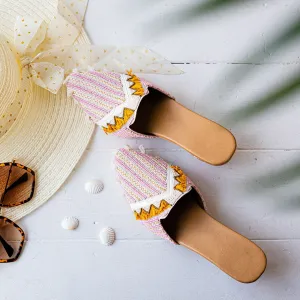 Womens Baby Pink Coloured Embellished Mules