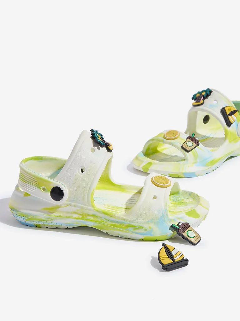 Yellow White Tie-Dye Design Slingback Sandals
