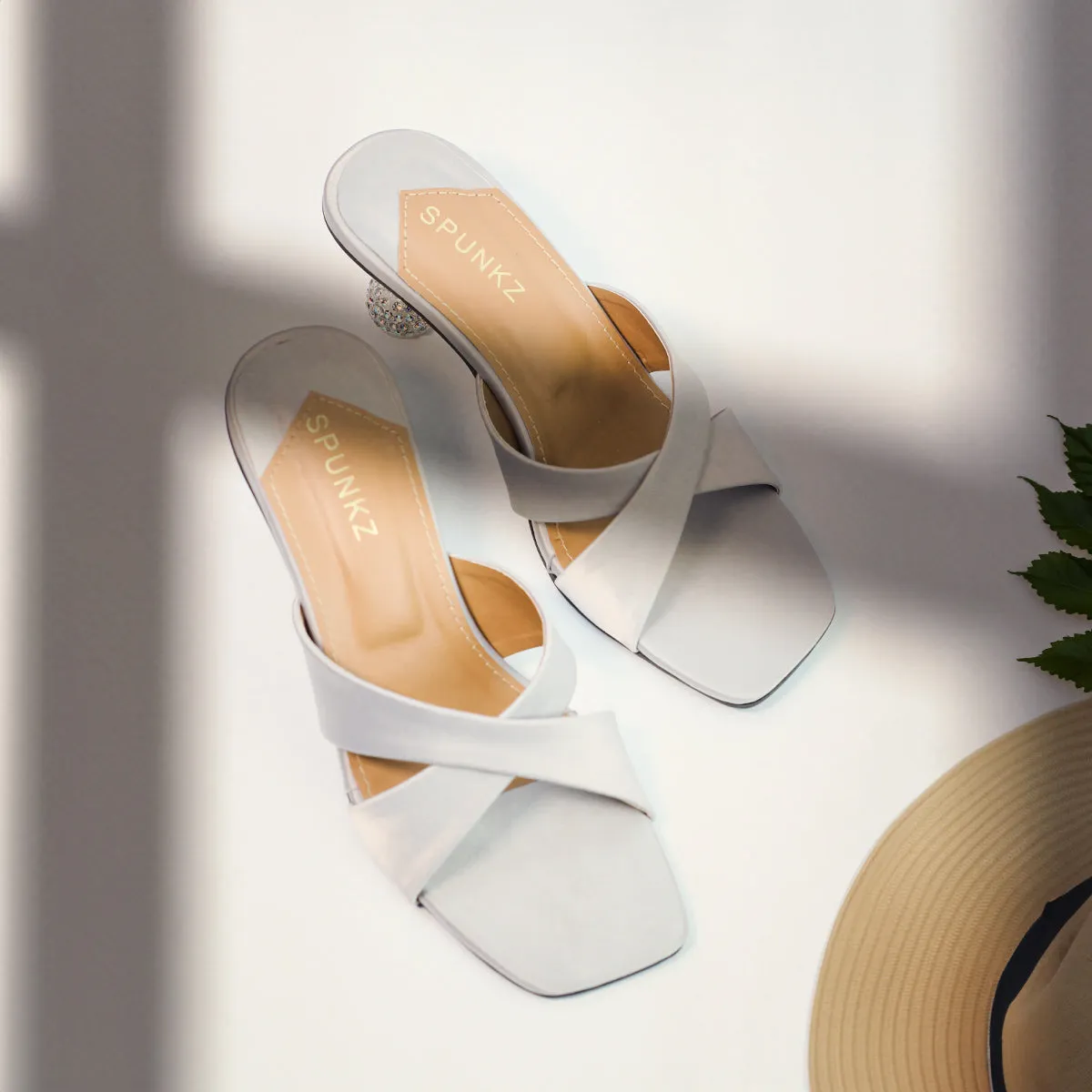 Yes Darling Crystal-Embellished Satin Mules in white