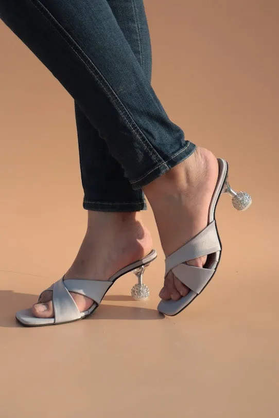 Yes Darling Crystal-Embellished Satin Mules in white