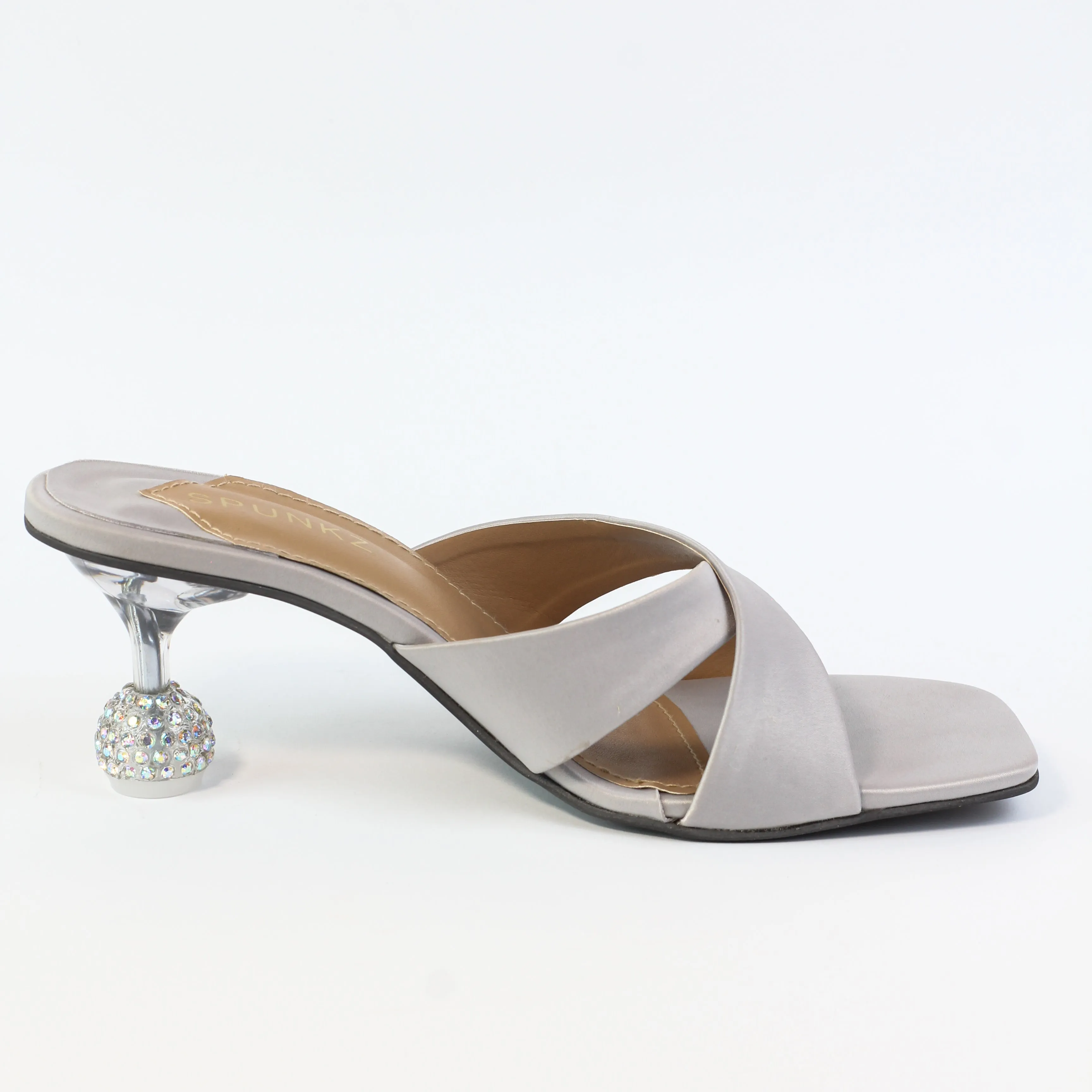 Yes Darling Crystal-Embellished Satin Mules in white