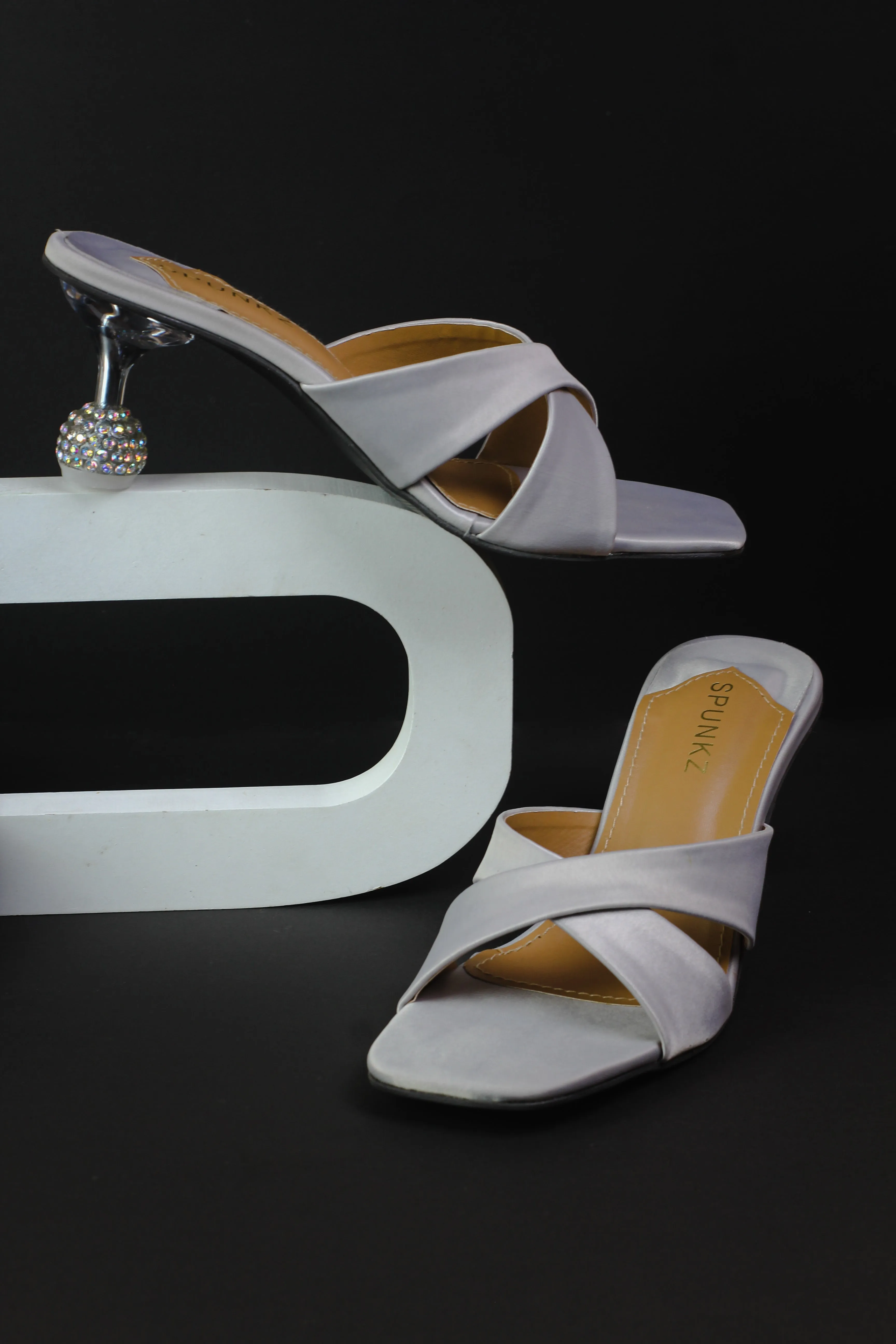 Yes Darling Crystal-Embellished Satin Mules in white